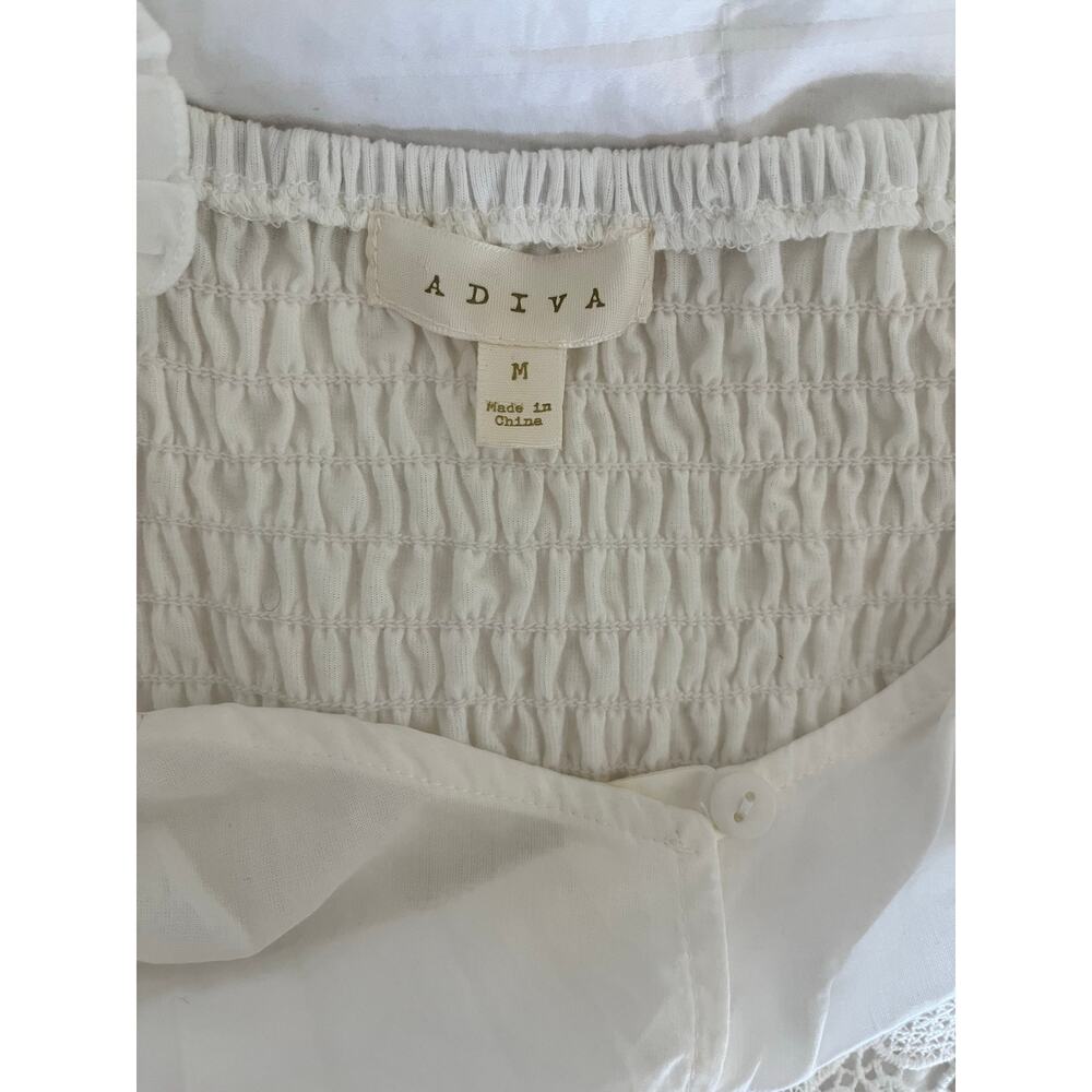 Adiva White Ruffle Eyelet Peplum Tank Top w/ Ruched Back Fairy | Size Medium - Picture 6 of 8